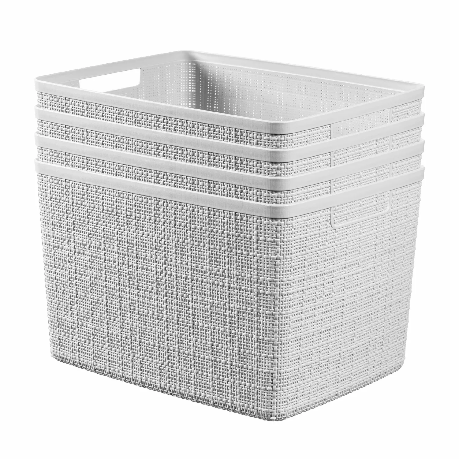 

Jute Basket Large Resin Plastic Storage Bin White 4-Pack