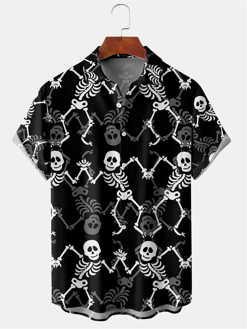 Creative Skulls 3D Print Shirts for Children Boy Clothes Summer Short Sleeve Fashion Cool Kids Girl Clothes Blouses Lapel Tops