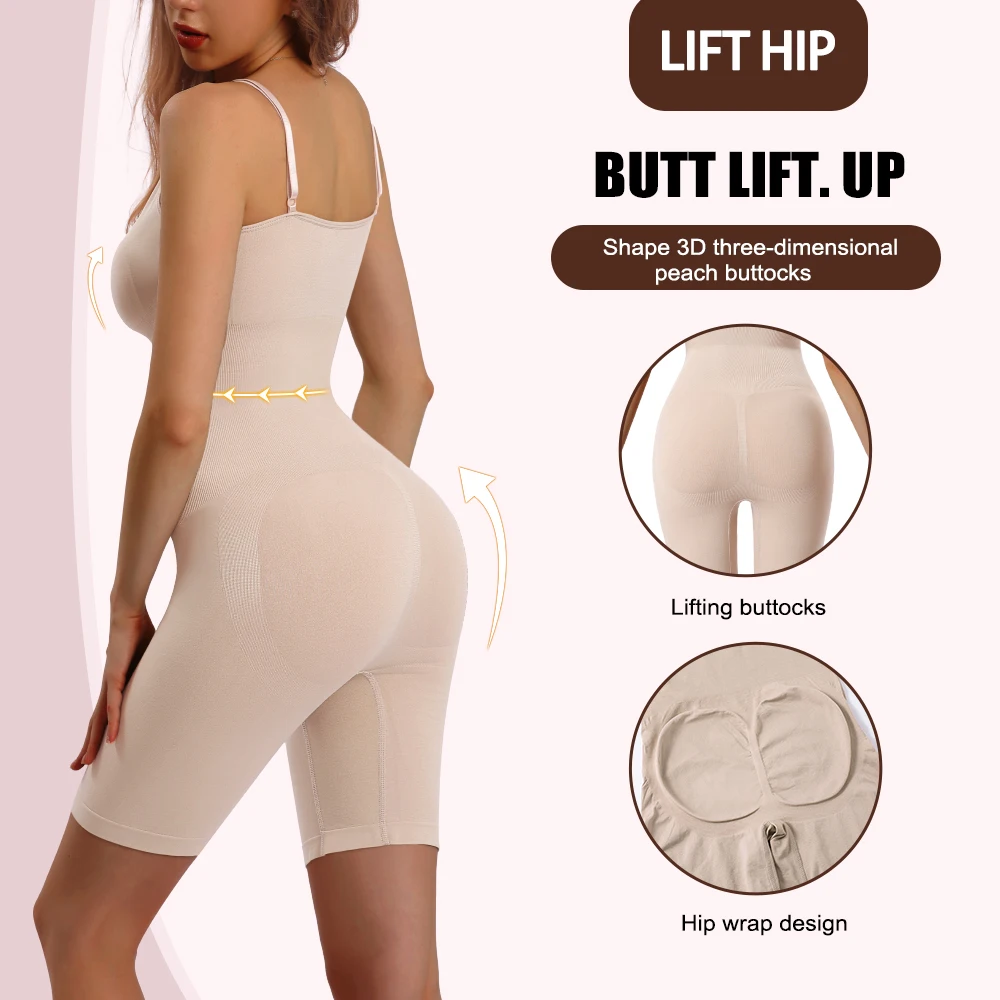 MISTHIN Women Full Body Shaper Tummy Control Long Panties Seamless Bodysuit Strap Compression Bra Plus Underwear Slimming Shorts