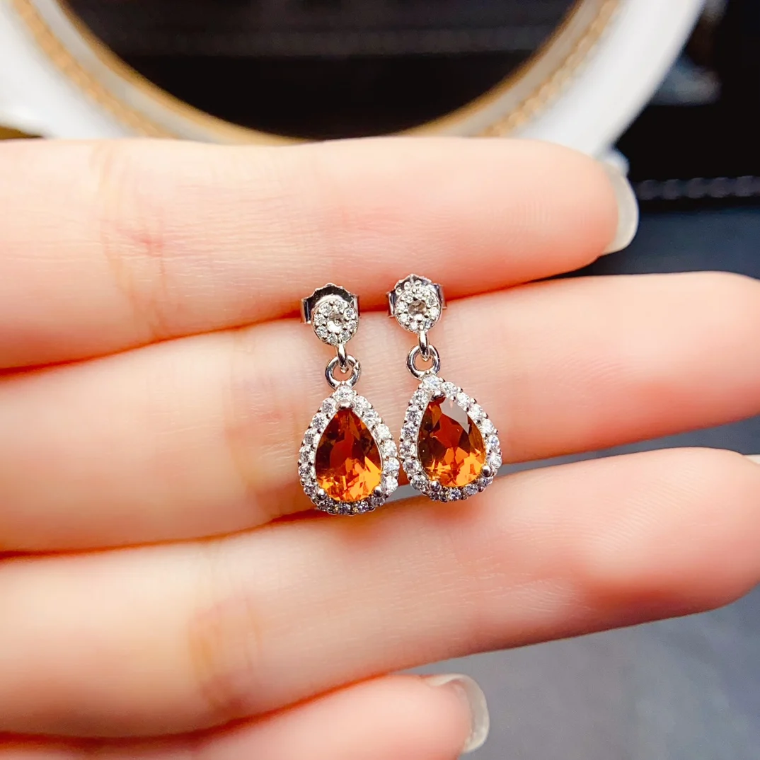 FS 5*7mm Natural Citrine Earrings S925 Sterling Silver Fine Charm Weddings Fashion Jewelry for Women Certificate MeiBaPJ Gift