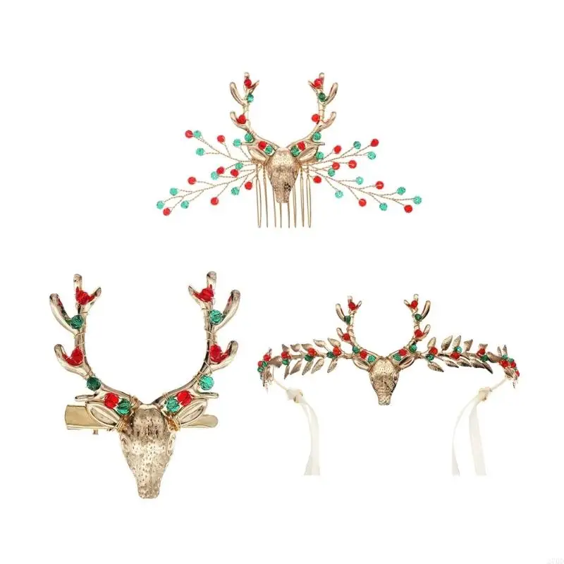 270d Weihnachten Strasssteine ​​Rentierhaarkammfestival Requisiten Haarhoop Holiday Headwear