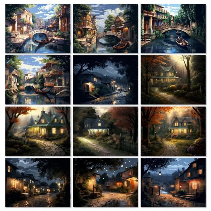 

GATYZTORY DIY oil Painting By Numbers Kit Town Landscape acrylic paint by numbers Canvas Painting Handpaint Number Painting Gift