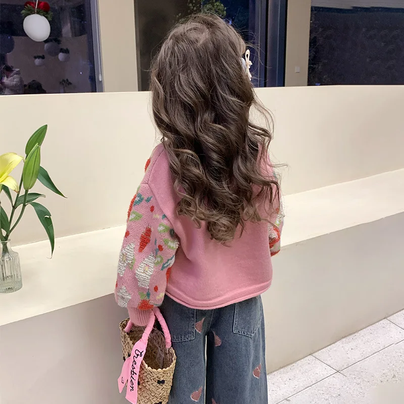 الفتيات سترة سترة الربيع والخريف 2025 جديد الفتيات الطفل الأزياء الأجنبية سترة مشغولة من الصوف الأطفال الربيع الأعلى #4