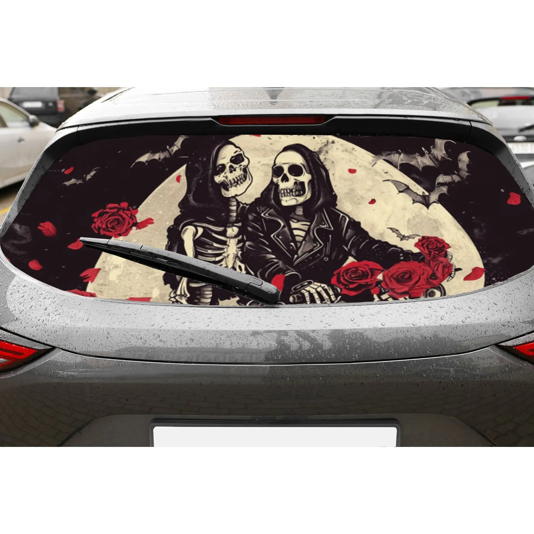 

Skeleton lovers under the moon car rear window vinyl wraps sticker,auto art sticker,self-adhesive waterproof rear window decorat