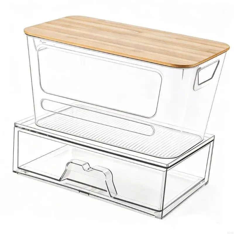 Kunststoff-Aufbewahrungsbox für Waschkapseln und Abfallsäcke mit sichtbarer Platte und unterteiltem Layout-Design B03E – Detail 9