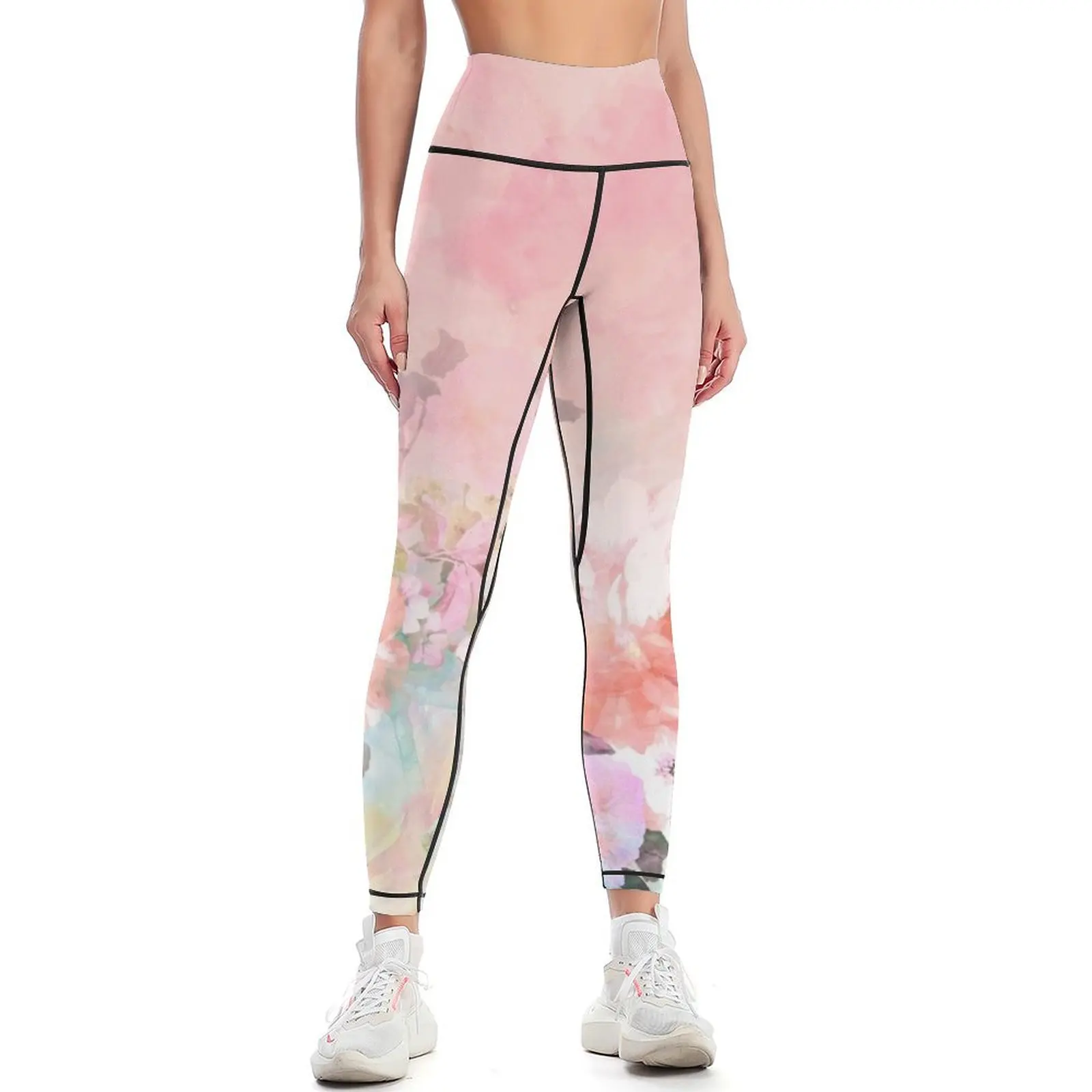 Pastel blush watercolor ombre floral watercolor Leggings Leginsy push up Fitness woman Pants sport Womens Leggings
