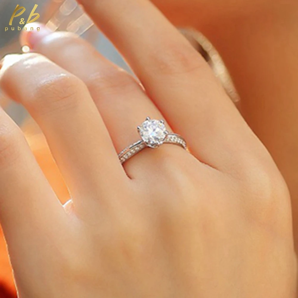 

PuBang Fine Jewelry 925 Sterling Silver Round Cut 0.5-1CT GRA Moissanite Diamond Wedding Engagement Women Rings Anniversary Gift