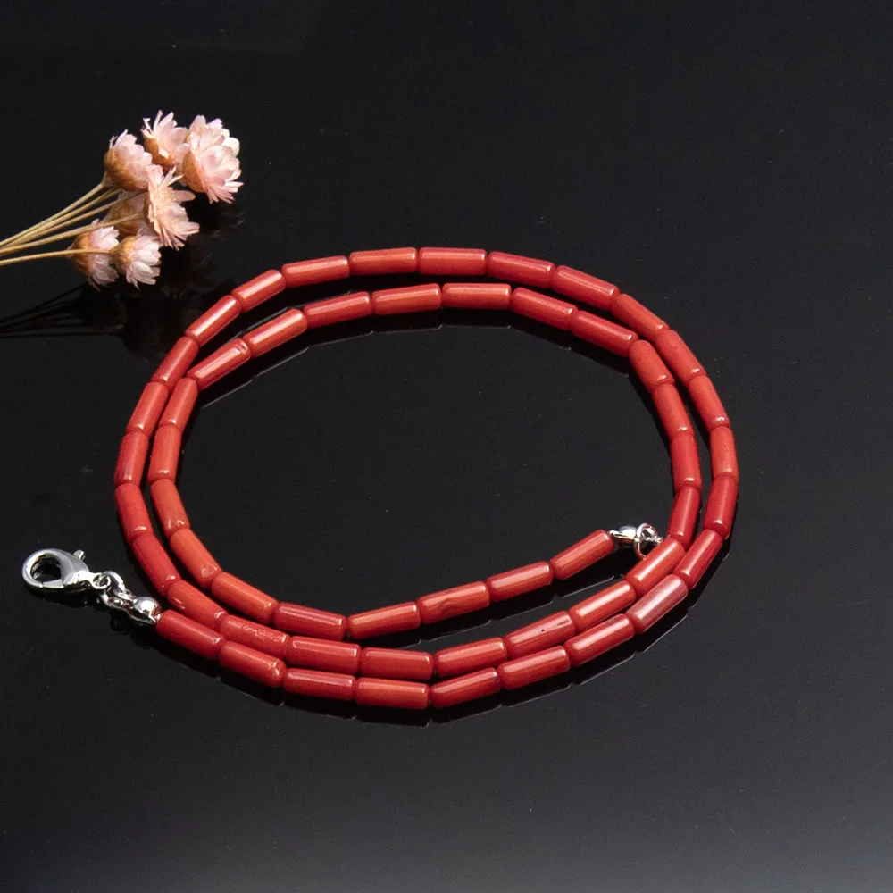 

New Trendy Red Natural Coral Necklace 3x9mm Tube-Shaped Red Coral Beads Women Jewelry Classic Feminine Valentine's Day Gift