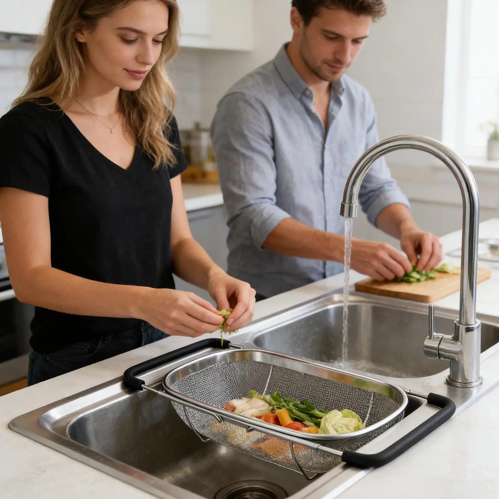 Sink Draining Basket Handy Tool Home Kitchen over The Sink Colander Fruit Dish Rack Strain Drain Rinse Fruits Vegetables