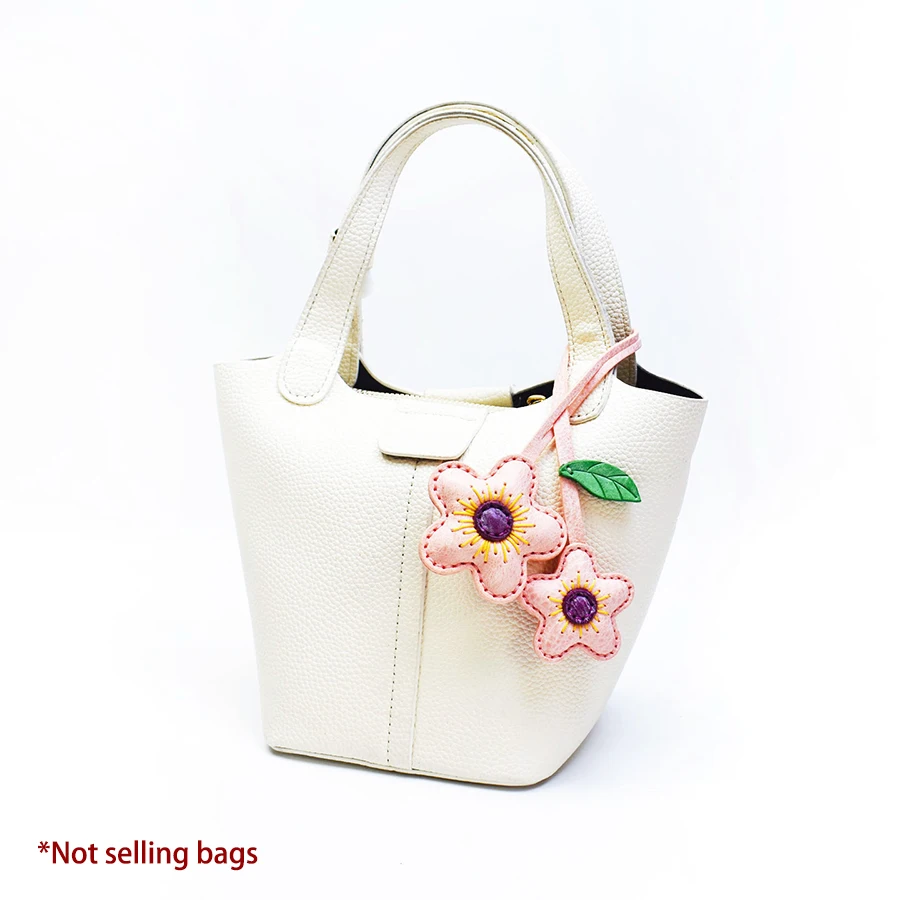 Oriental Cherry Flower Bag Pendant Cowhide Leather Design Exquisite Handmade Simulation Flower Pendant Keychain Bag Charm