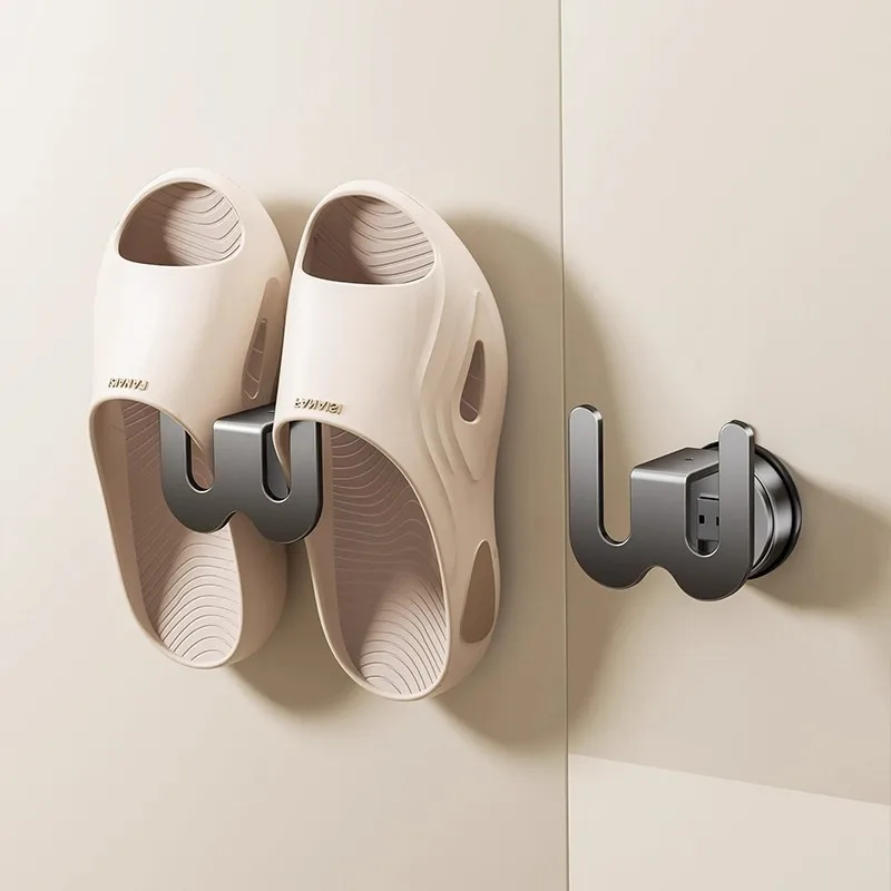 Bathroom Shoe Rack Suction Cup Wall Waterproof Hooks No Drilling Shoe Drying Slipper Rack Bathroom Slipper Hook Drainage Holder