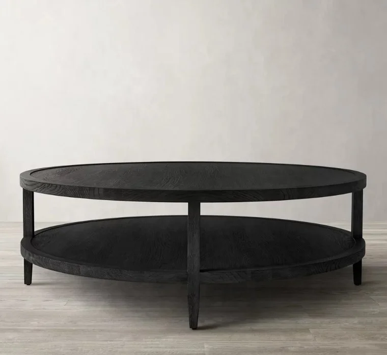 Modern American solid wood round coffee table household furniture features an elegant wooden design