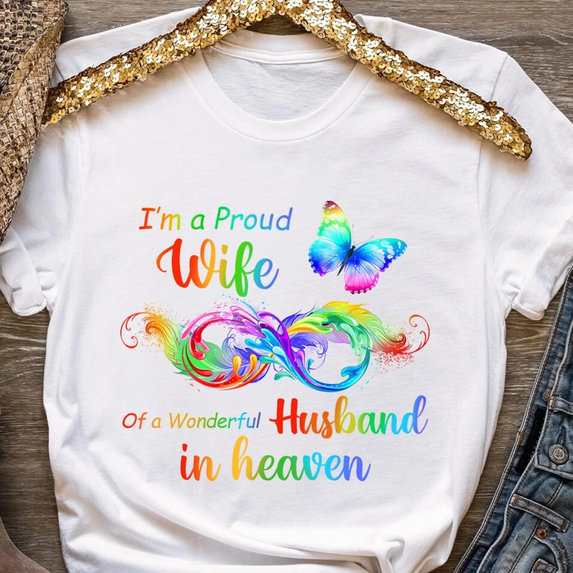 Im A Proud Wife To A Husband In Heaven T-shirt, Cardinal Birds Tee, The Angel Husband Shirt, Memorial Gift Idea, Gift For Mom