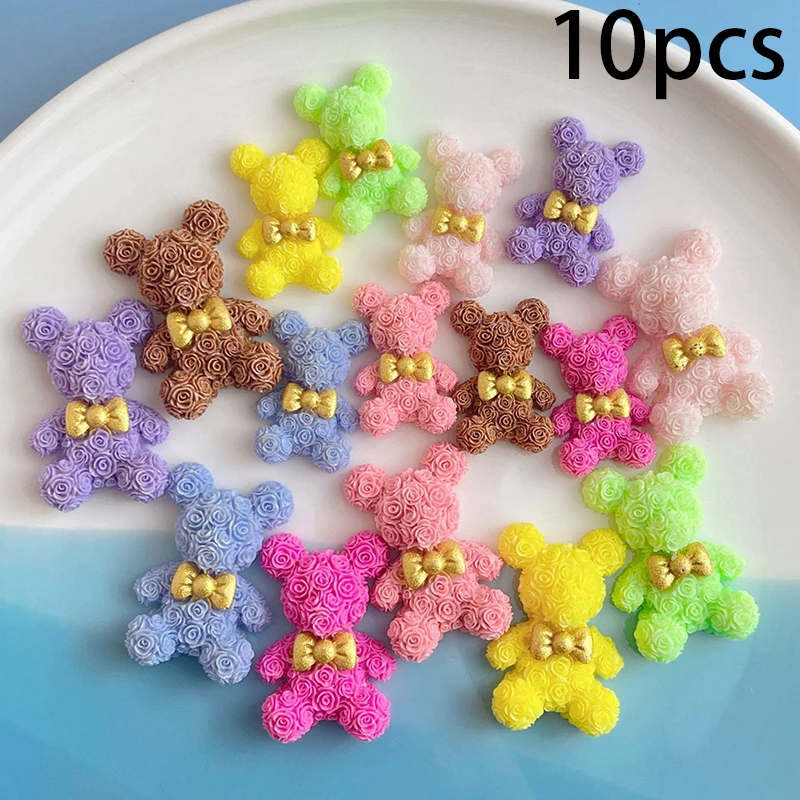 

10pcs Colorful Cartoon Bow Rose Bear DIY Decor Figurine Scrapbook Accessories Crafts