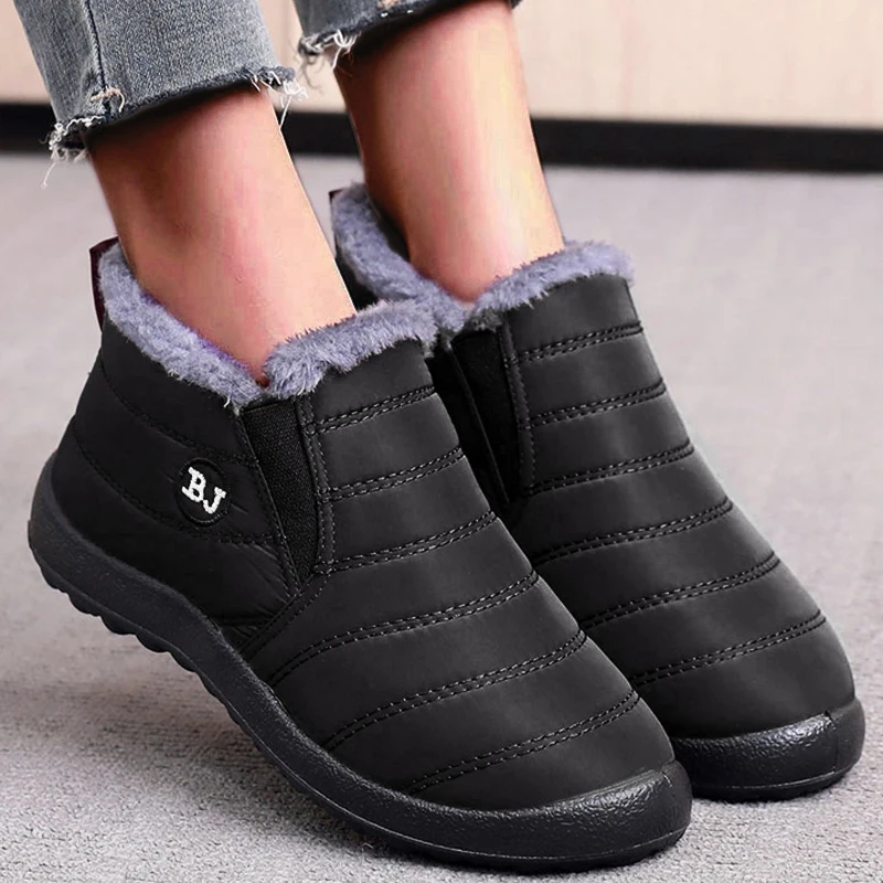 2024 Winter Sneakers Shoes Waterproof Women Ankle Shoes For Women Solid Chunky Sneakers Thick Fur Black Mujer Shoes Woman