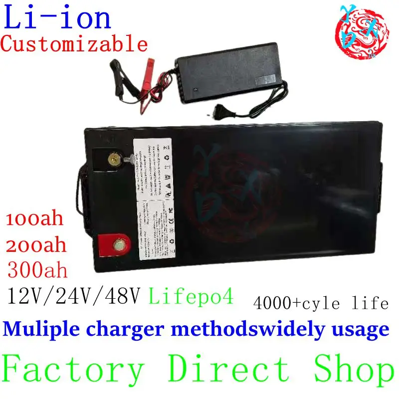 12V 24V 48V 100Ah 200Ah  300Ah 400Ah LiFePo4 Battery Lithium Iron Phosphate Batteries For Solar Boat inverter Golf Cart