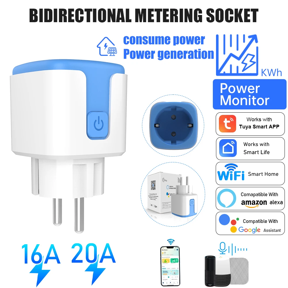 Tuya WiFi Smart Socket 16A EU Plug  Remote Control Timer Pow