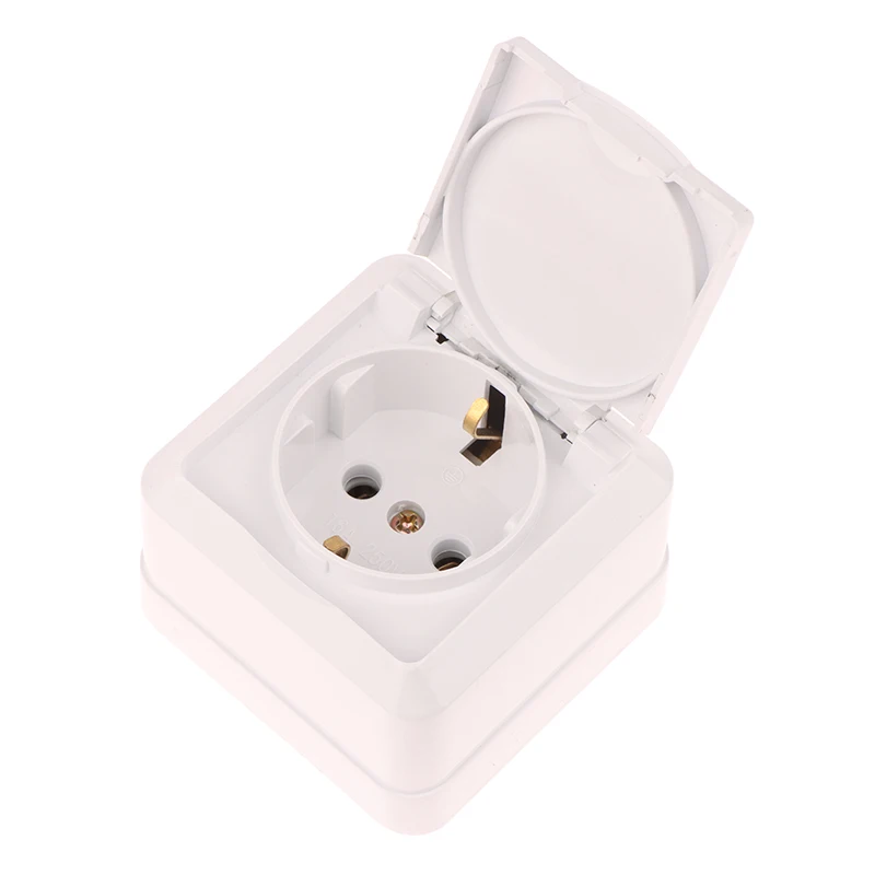 EU Outlet Surface-mounted Single-unit Wall Panel Household European Standard Two-hole Socket With Cover Waterproof Splash-proof