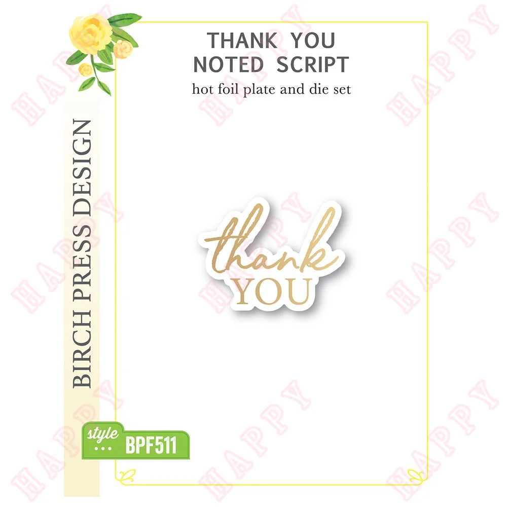 

Metal Cutting Thank You Noted Script Hot Foil Plate and Die Scrapbook Diary Decoration Paper Craft Embossing Template DIY Making