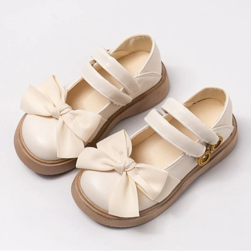 Girls Bow Leather Dance Shoes Spring Autumn Kids Performance Soft Sole Shoes 2026 New Style Fashion Footwear