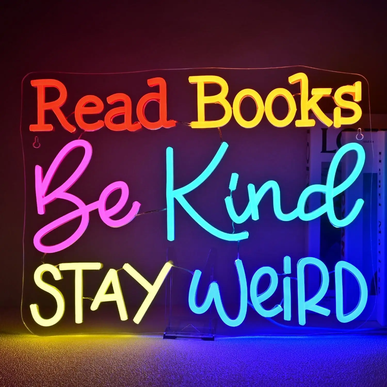 

Read Books Be Kind Stay Weird Neon Sign USB Dimmable Neon Lights for Classroom Bedroom Living Room Bookstore Library Decoration