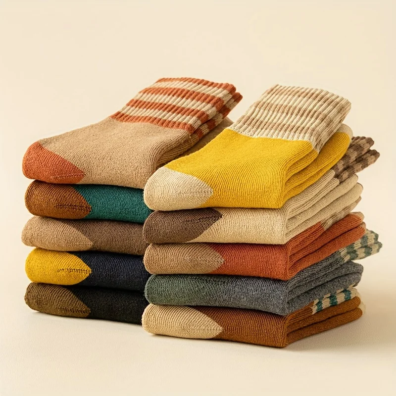 Calcetines a rayas de colores para mujer, medias de tubo medio cálidas de alta calidad, transpirables, informales, 3 pares