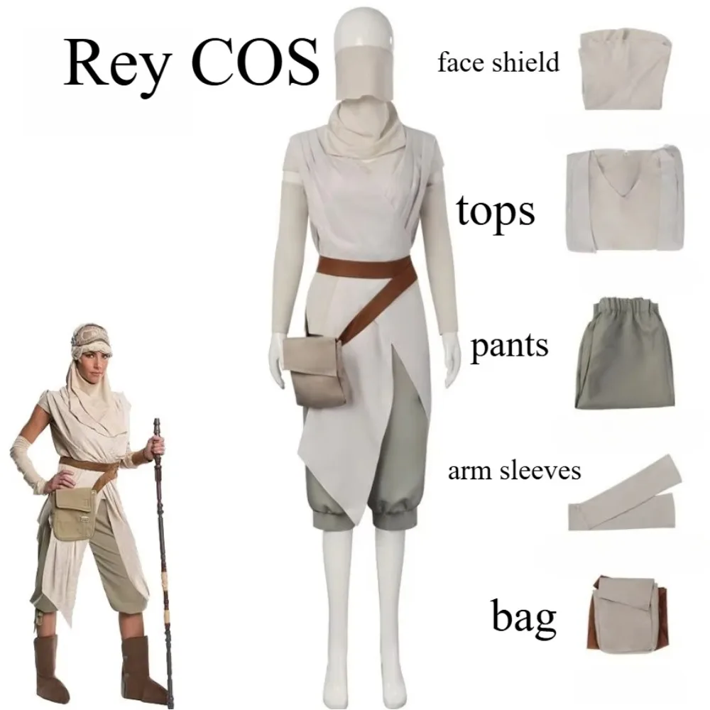 Women's Star Wars Rey Role Playing Costume3D Large XS-XXXL Skywalker Jedi Uniform with Bag Mask Bag Halloween Carnival Party Set - view 2