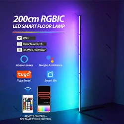 200cm White LED Tuya RGBIC Floor Lamp Smart APP Remote Control Nordic Mood Light Aesthetic Room Decoration Stand Floor Light