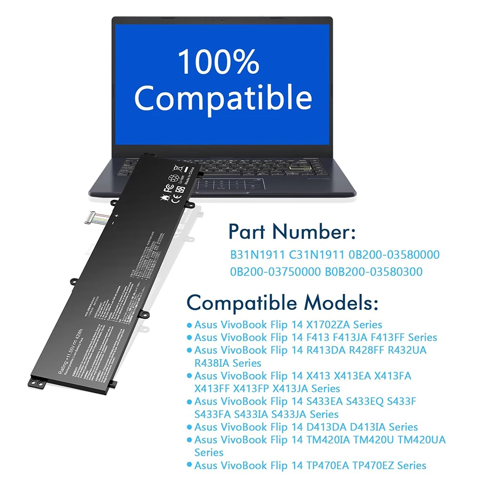 B31N1911 C31N1911 for Asus VivoBook Flip 14 TM420IA M413DA M413 TP470EZ TP470EA TP420UA TP420IA 0B200-03750000 0B200-03580000