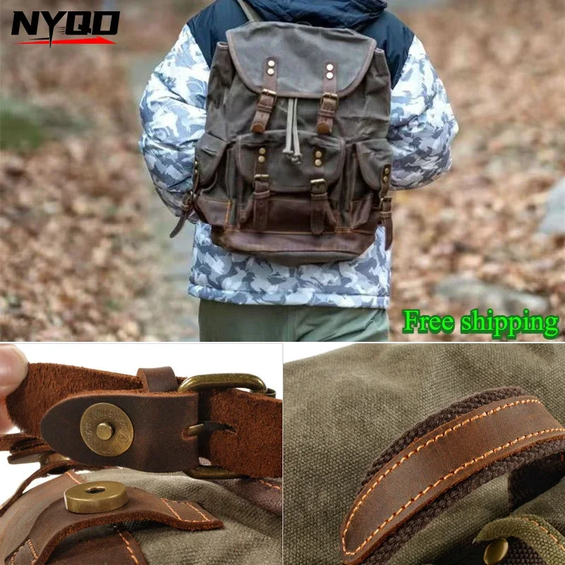 Waterdichte gewaxte canvas rugzak Vrije tijd rugzak Reizen Herenrugzakken Schooltas Laptoprugzak Heren Vintage schouderboekentassen