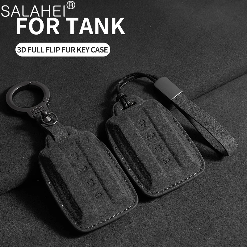 Suede Car Key Case Cover Protection Shell Holder For Great Wall GWM WEY TANK 300 500 Tank300 Tank500 Remote Keychain Accessories