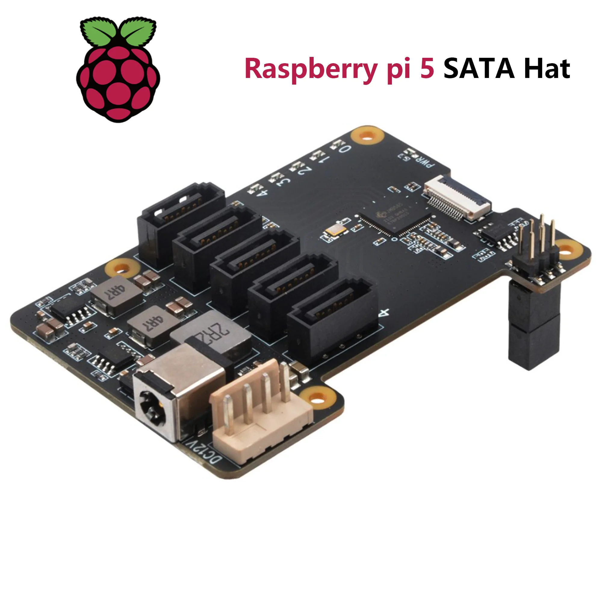 Raspberry Pi 5 X1009 PCIe to 5-Port SATA Shield SATA HAT Expansion Board (NOT Support Boot from HDD/SSD)