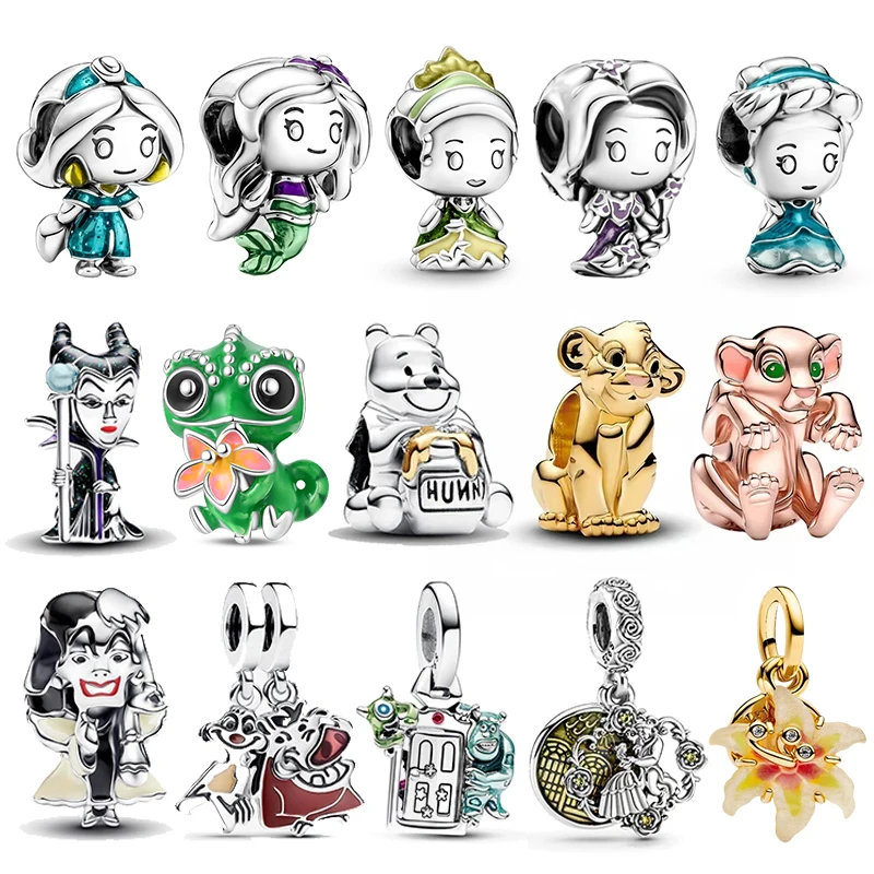 Gran Venta: Abalorios y Dijes Originales de Plata de Ley 925 de Disney con Personajes de Princesas, Stitch y Minnie para Pulseras, Joyería DIY y Regalos para Mujer