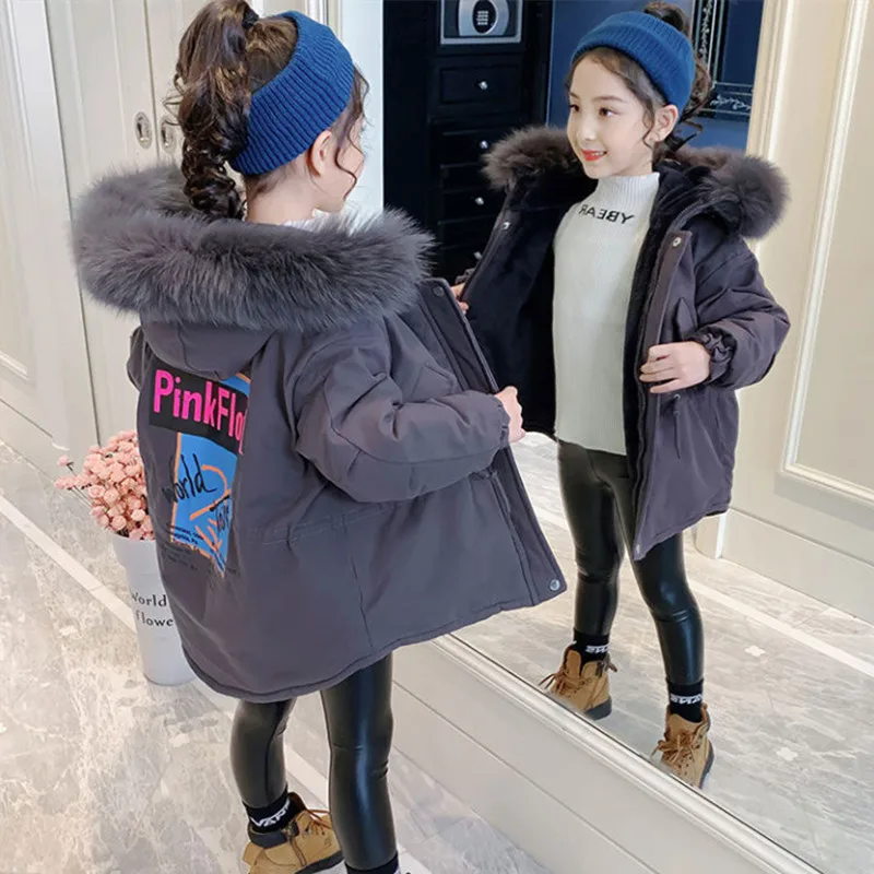 Girls Kids Down Coat Jacket Overcoat Cotton 2022 Cartoon Warm Plus Thicken Winter Sports  Teenager Children's Clothing