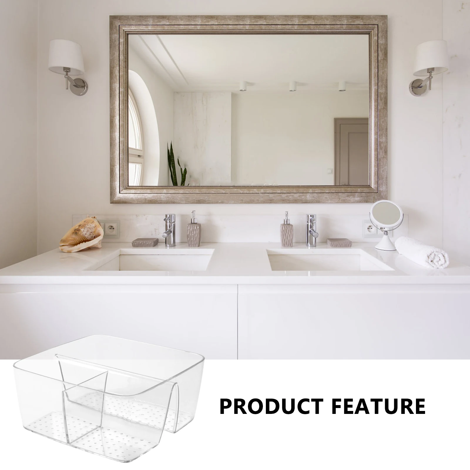 

1pc Sturdy Desktop Storage Box Waterproof Rustproof Plastic Organizer for Bathroom Vanity Countertop Space Saving