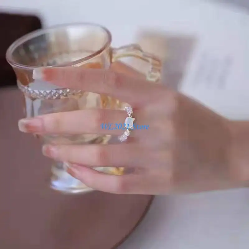 

G5GC Set Of 2 Fashionable Cats Finger Rings Moonstone Rings for Women Men