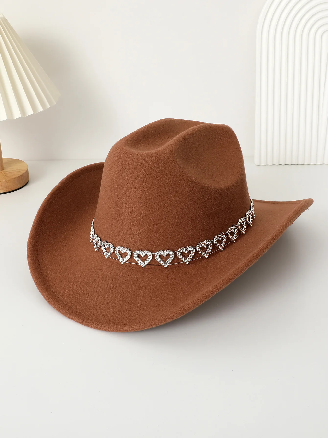 Rhinestone Necklace Decorated Cowboy Hats for Women Girls Western Style Photo Props Jazz Hats Party Dress Caps