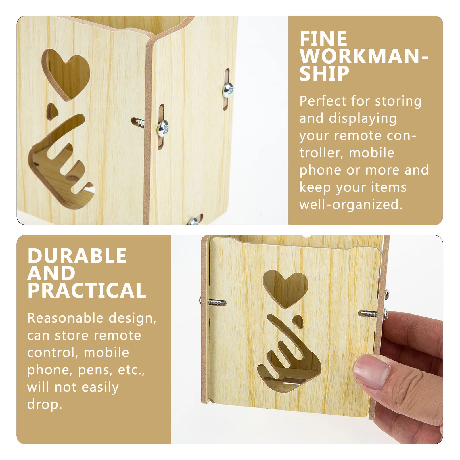 

Wall Mount Phone Holder Wooden Storage Rack Remote Controller Container Practical House Organization Tool