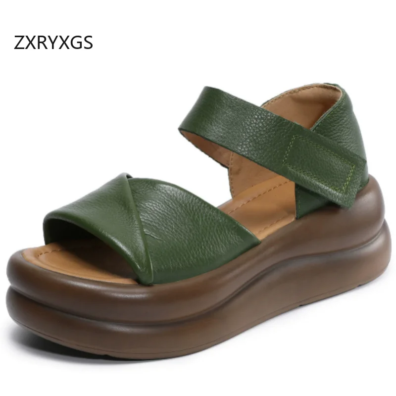 

Женские летние сандалии ZXRYXGS из натуральной кожи, римские сандалии с открытым носком, на платформе, на танкетке, увеличивающие рост, коллекция 2026