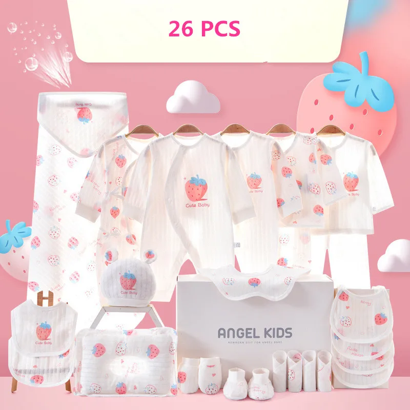 

24/26pieces/lot Newborn Baby Clothes Sets For Baby Girls 100% Cotton Infant Summer Clothes Outfits Baby Rompers Hat Bibs