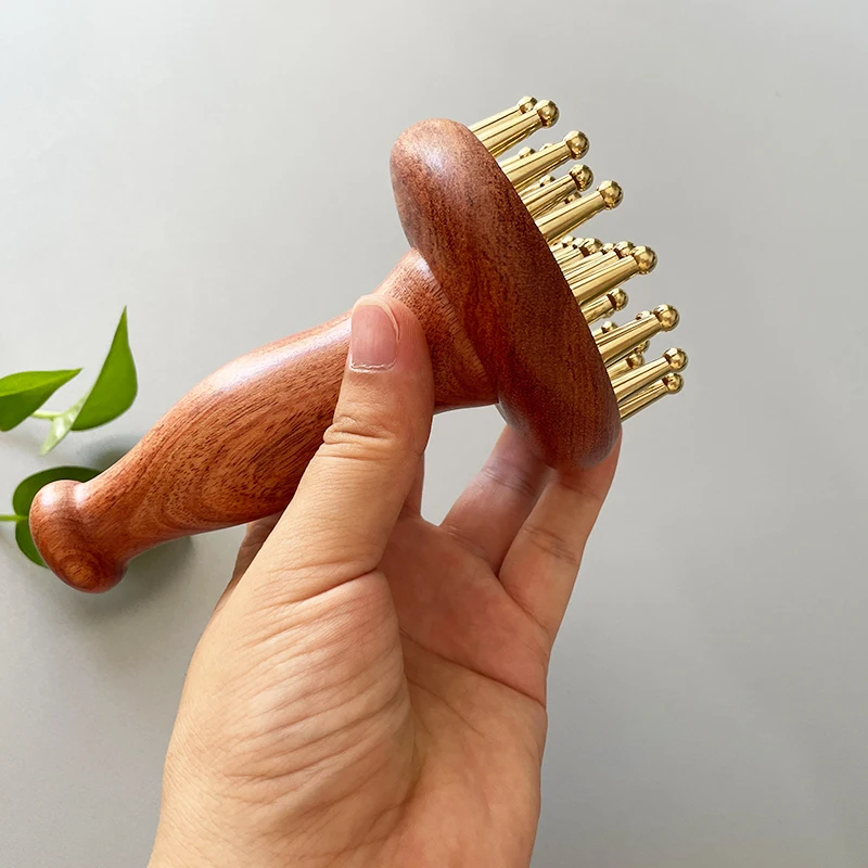 

Copper Head Massage Comb for Body and Scalp Meridian Point Massager Brush and Scalp Relief Body Massage Brush Wooden Handle