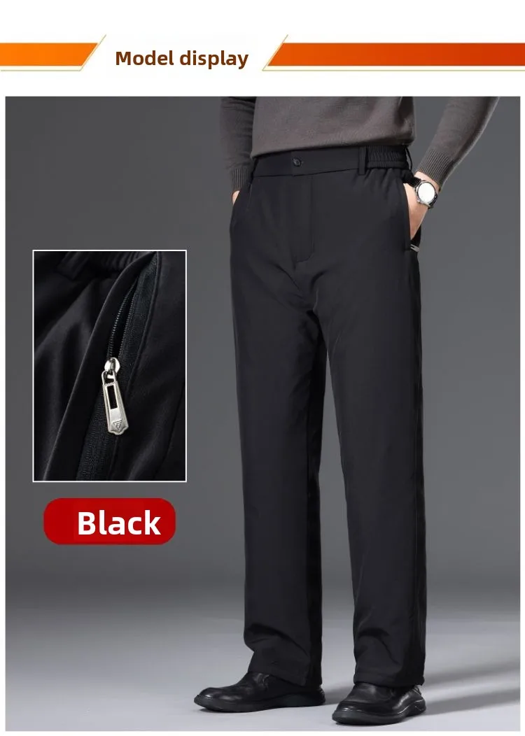 Herren Winter Fleece-gefütterte Anzughose Business Casual Locker Gerade Plus Size Formelle Anzughose Schwarz Blau Dicke Thermohose – Detail 9