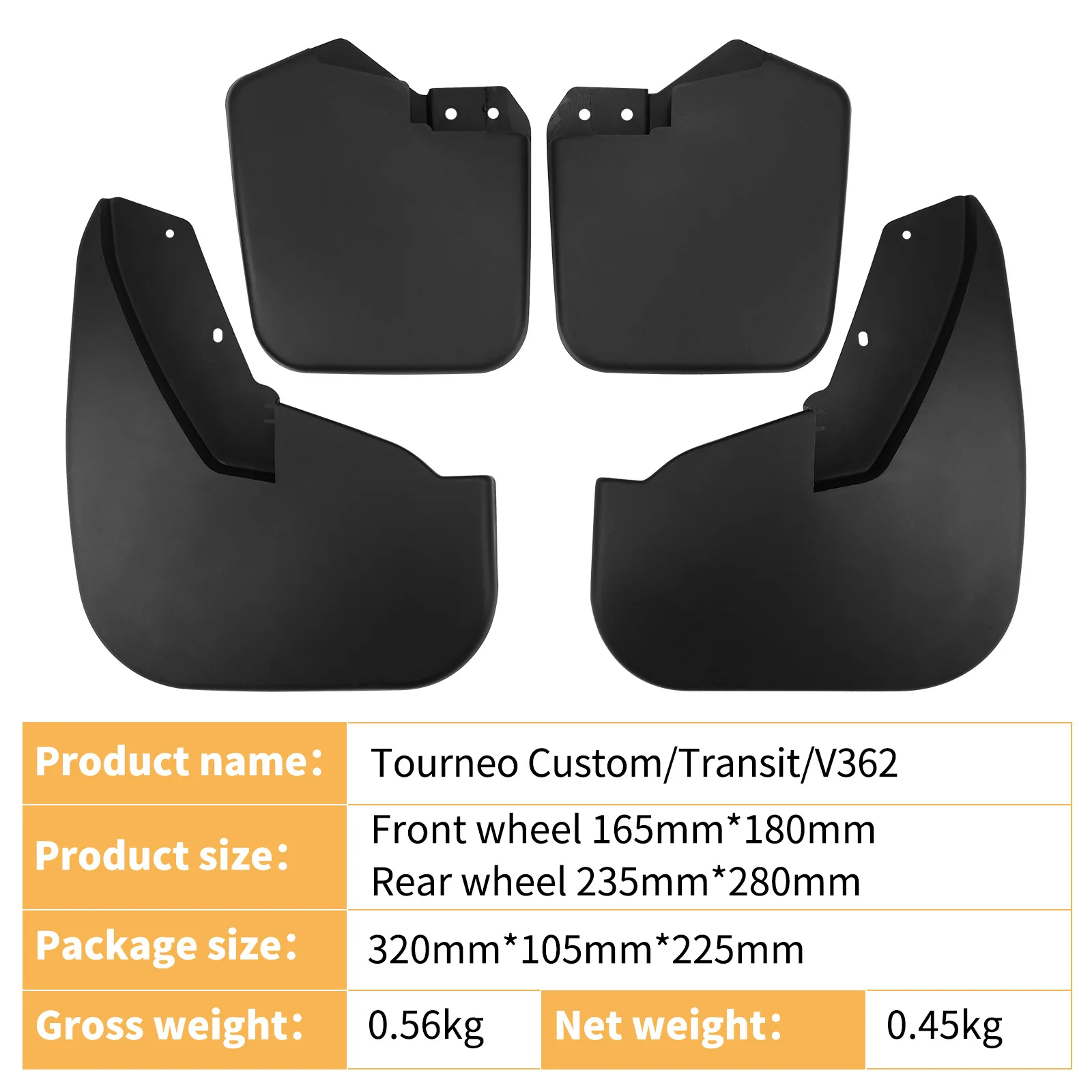 Fender Mud Guards for Ford V362 Tourneo Custom / Transit Vehicle Mudguards Durable Shockproof Car Wheel Shield Covers