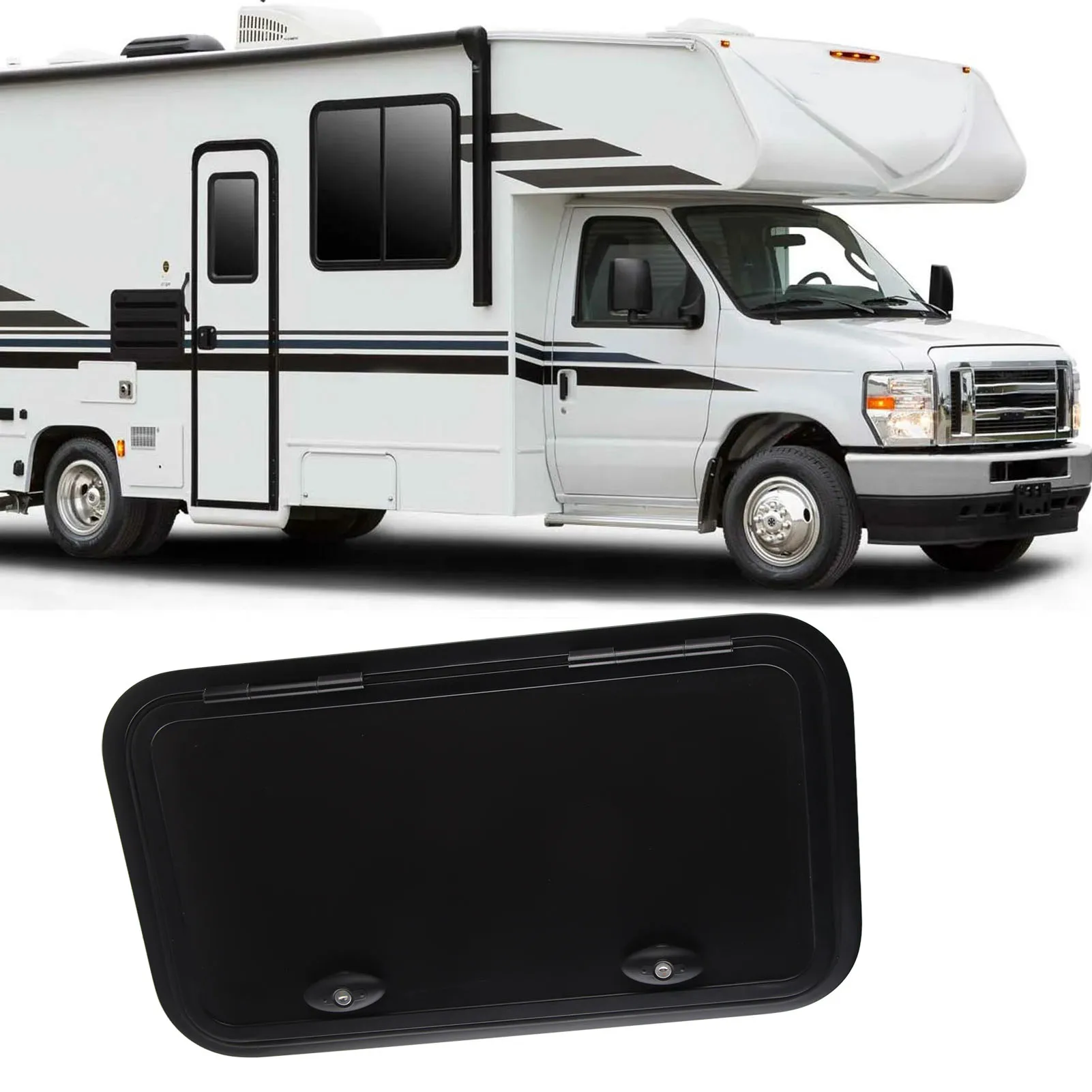RV Storage Hatch RV Storage Hatch with Lock and Key Heavy Duty  Rounded Corner Black UV Proof Baggage Door for  Van