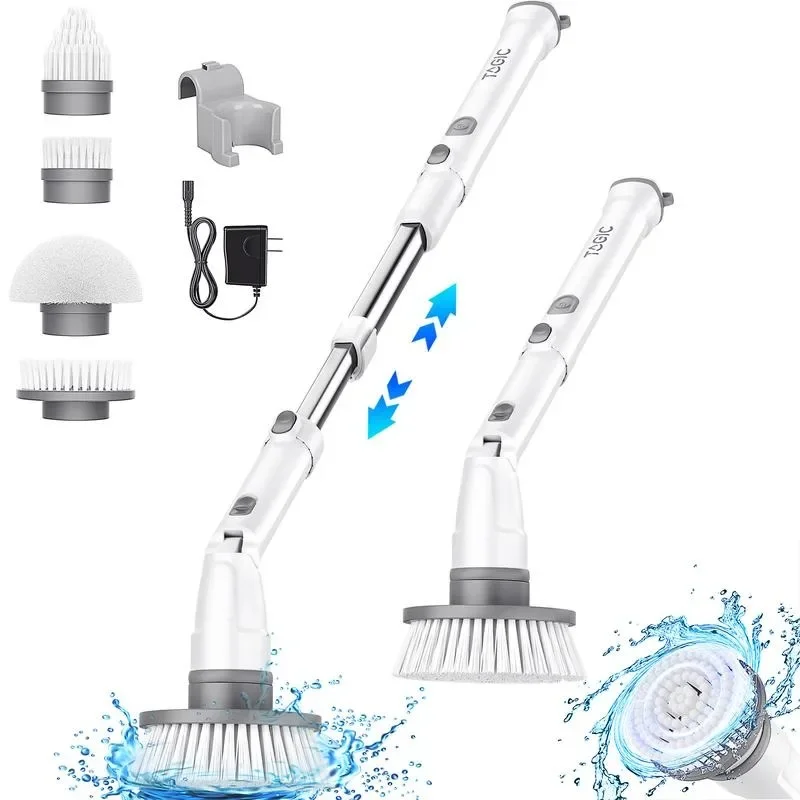 

Electric Spin Scrubber for Father's Day gift, Cordless Shower Scrubber with 4 Replaceable Brush Heads, 3 Adjustable Angle,