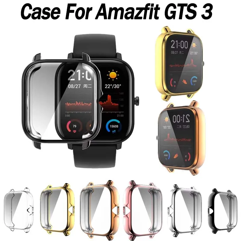 TPU Soft Full Screen Glass Protector Case Shell Edge Frame For Amazfit GTS 3 2/2e GTS 2 mini  Smartwatch Protective Bumper Cover