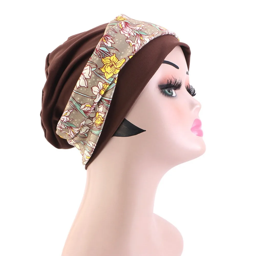 

Fashion Flower Print Bohemian Headband Hat Comfortable Stretch Fabric Printed Cross Hair Headband Breathable Hair Care Cap Women