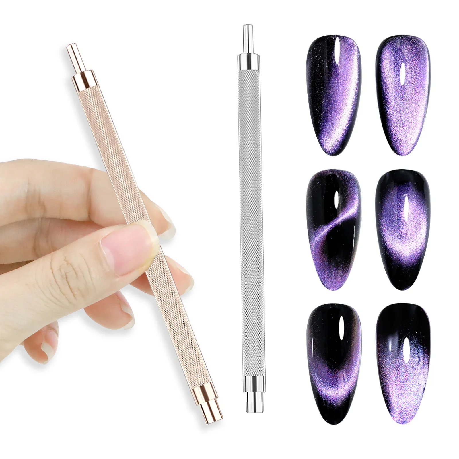 

Магнитный стержень для ногтей с двойной головкой, золотой, серебряный цилиндрический магнит, подходит для геля «кошачий глаз», УФ/светодиодный гель-полировка, инструмент для дизайна ногтей