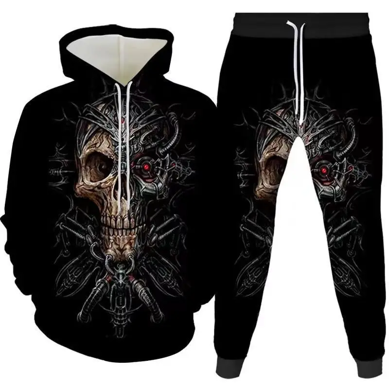 

Hot Selling Skull Series Pullover Set 3D Printed Men's Adult Sweater Set Street Hip Hop Trend Fashion Outdoor Sports Hoodie Set