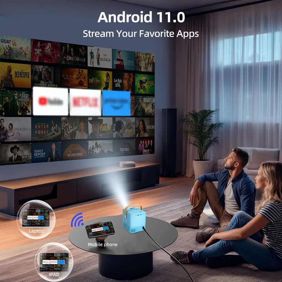 2025 New 4K Ultra HD Projector, Built in Android System, 5G WiFi Connection to Phone Screen Projection, Compact and Portable, Su